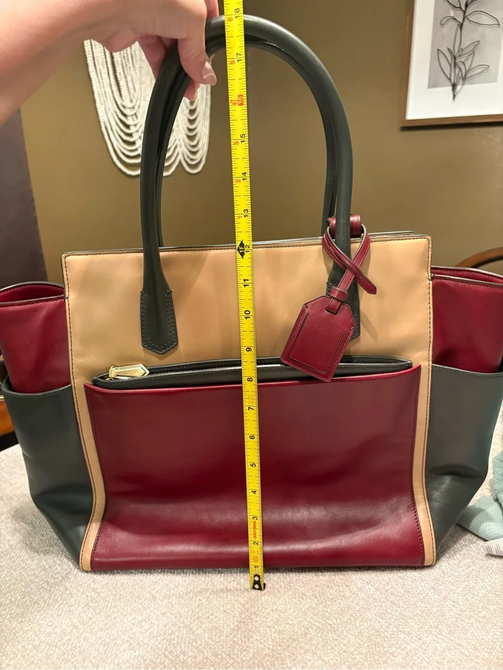 Reed Krakoff Colorblock Leather Tote Bag in Burgundy, Beige & Gray